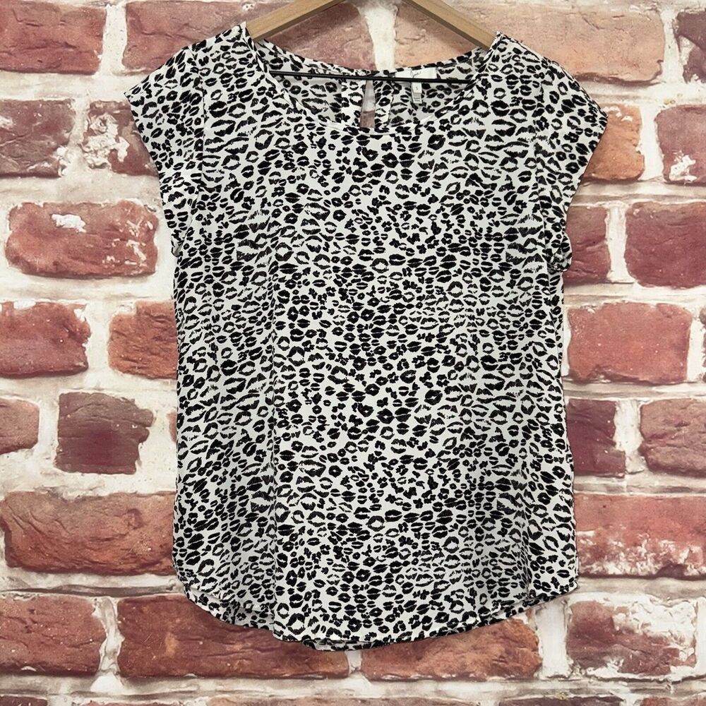 Joie Top Shirt Women's Small White Black Gray Abstract Silk Popover Blouse